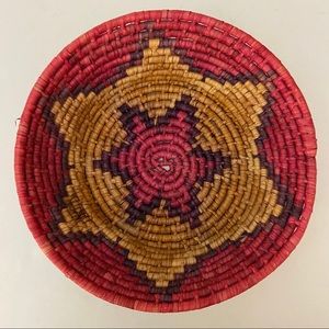 Pink Tan Blue Boho Woven Bowl for Wall Hang